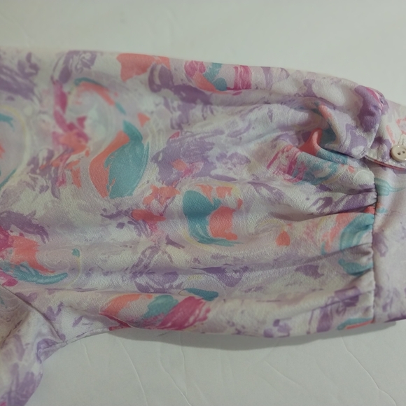 Vintage Pastel Patterned Midi Dress Made In U.S.A. Polyester - Picture 6 of 12